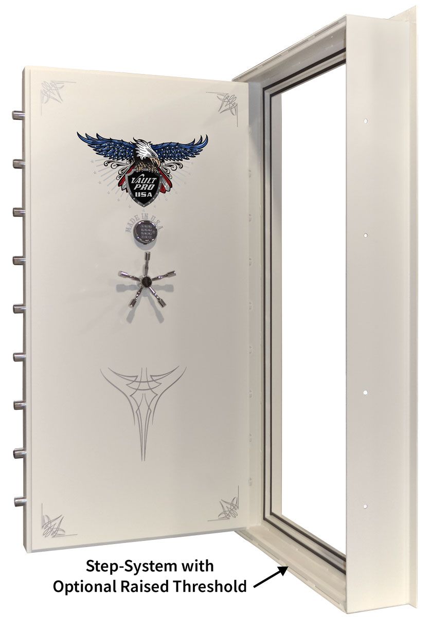 Vault door with raised threshold made in USA by Vault Pro