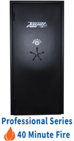 Black professional series fire-safe cabinet with 40 minute fire rating label