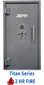 Gray Titan Series fireproof safe door with handle and 2 HR FIRE label