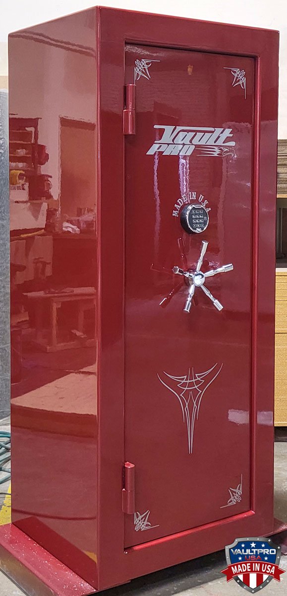 Safe with custom strawberry pearl gloss finish. All Safes made in USA