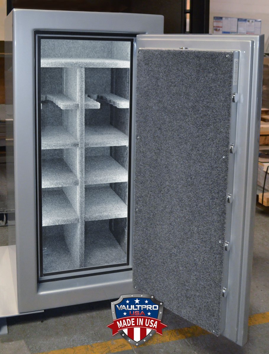 Small gun safe in Silver gloss finish. Safes for home or office. Made in USA by Vault Pro.
