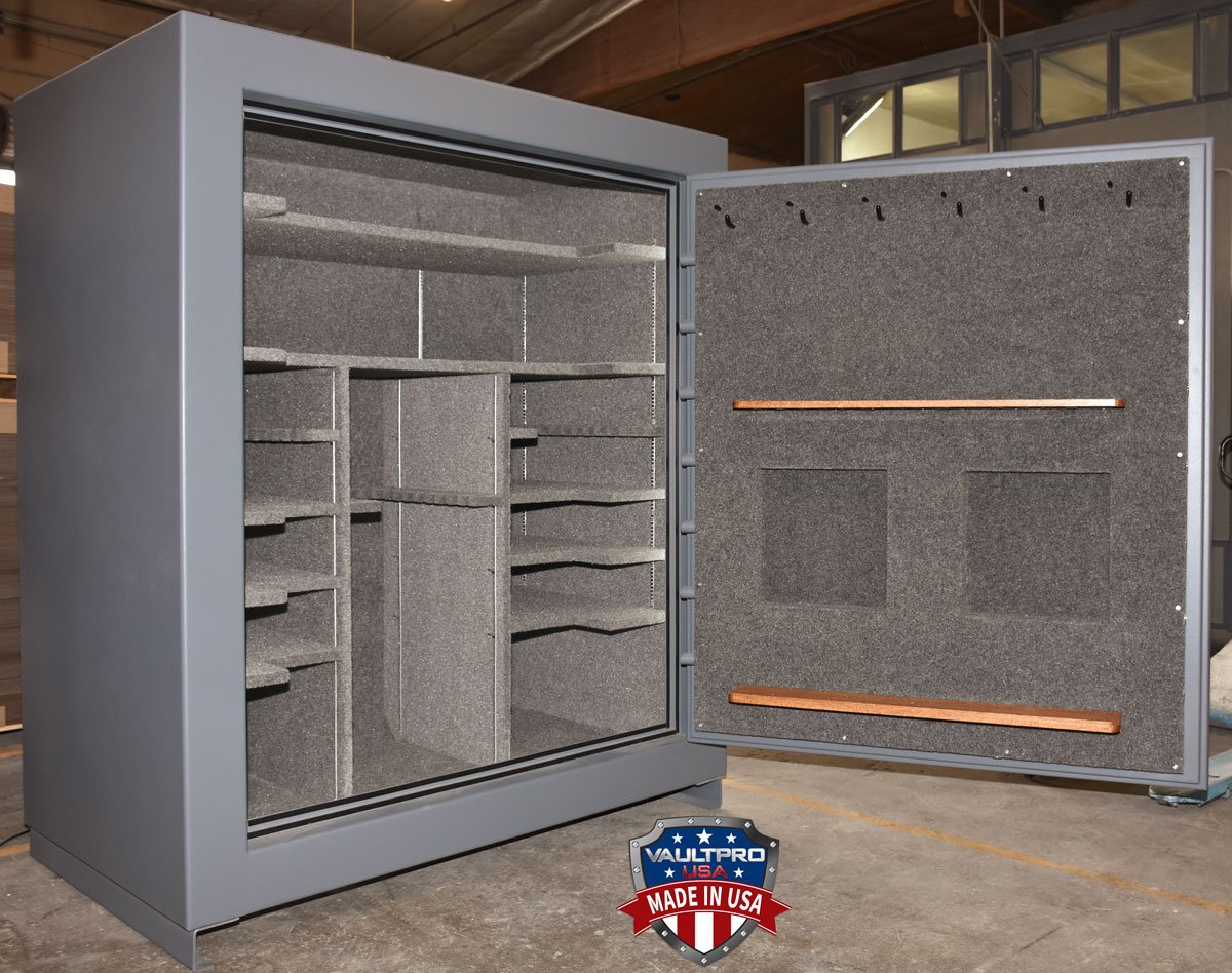 Configurable interior with long gun racks and door mounted gun racks for long guns with scopes attached.