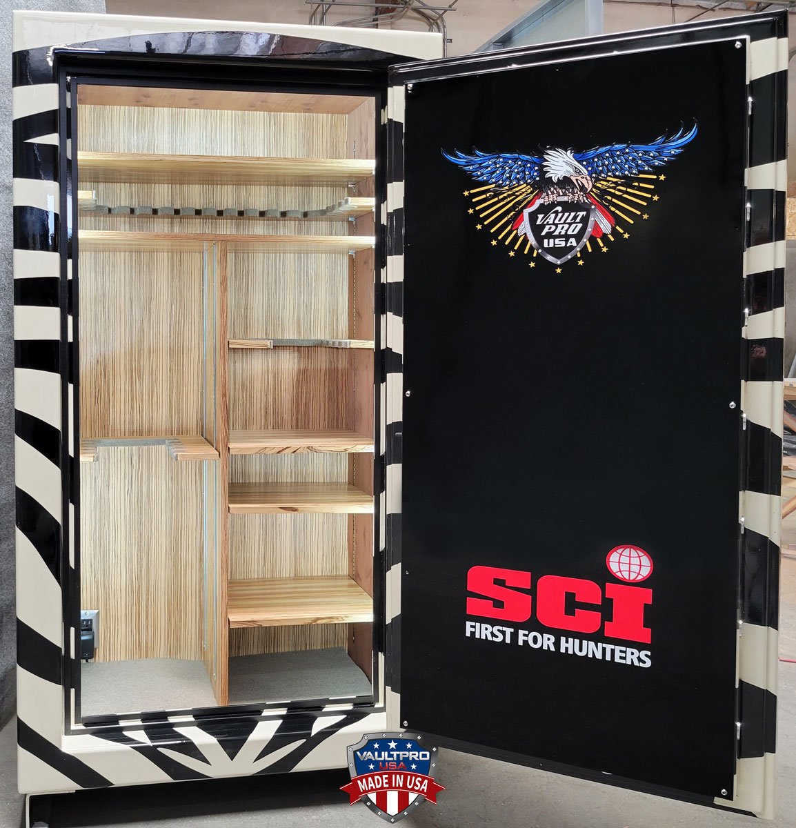 Custom safe with Zebra wood and cedar interior