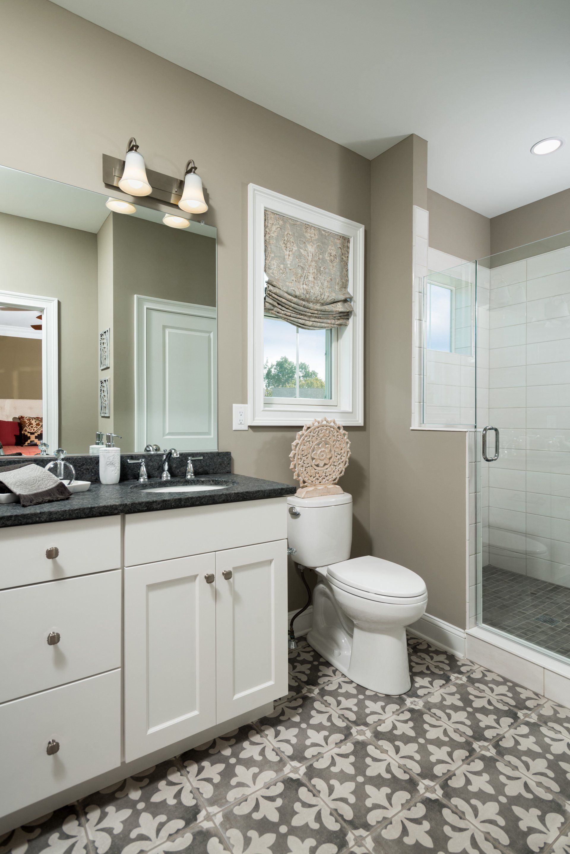 Master bath with designer tile
