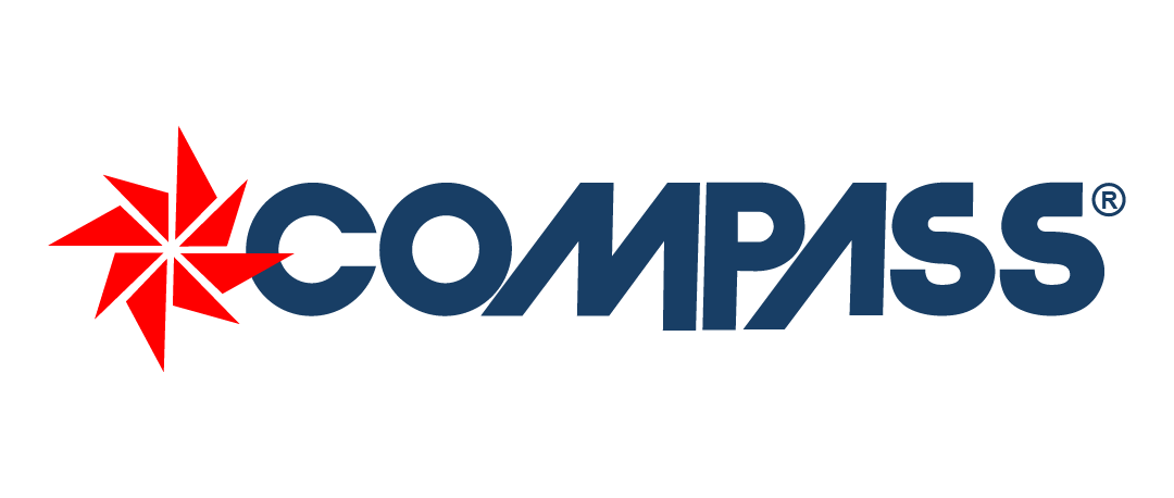 Logotipo da Compass com ícone de estrela vermelha e marca denominativa azul em fundo branco.