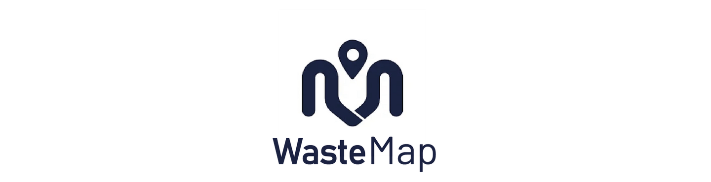 Logotipo da WasteMap com ícone azul-marinho e texto sobre fundo branco.