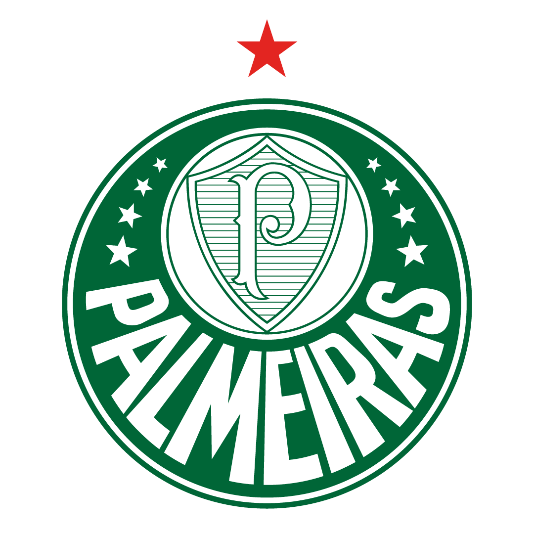 Escudo do Palmeiras, logotipo circular verde e branco com uma estrela vermelha acima.