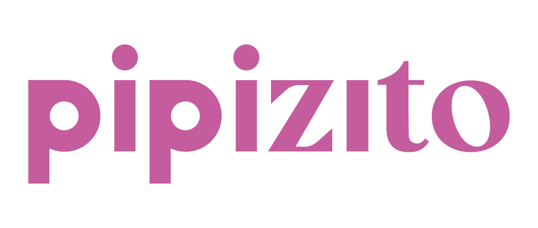 Logotipo rosa com a inscrição “pipizito” em fundo branco.