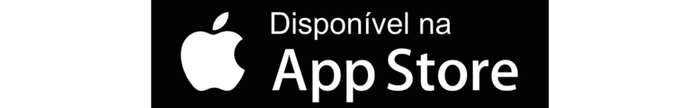 Black banner with Apple logo and “Disponível na App Store” text.