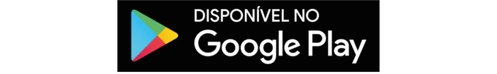 Logotipo do Google Play com fundo preto e triângulo do Play multicolorido, texto em português: “Disponível no Google Play”