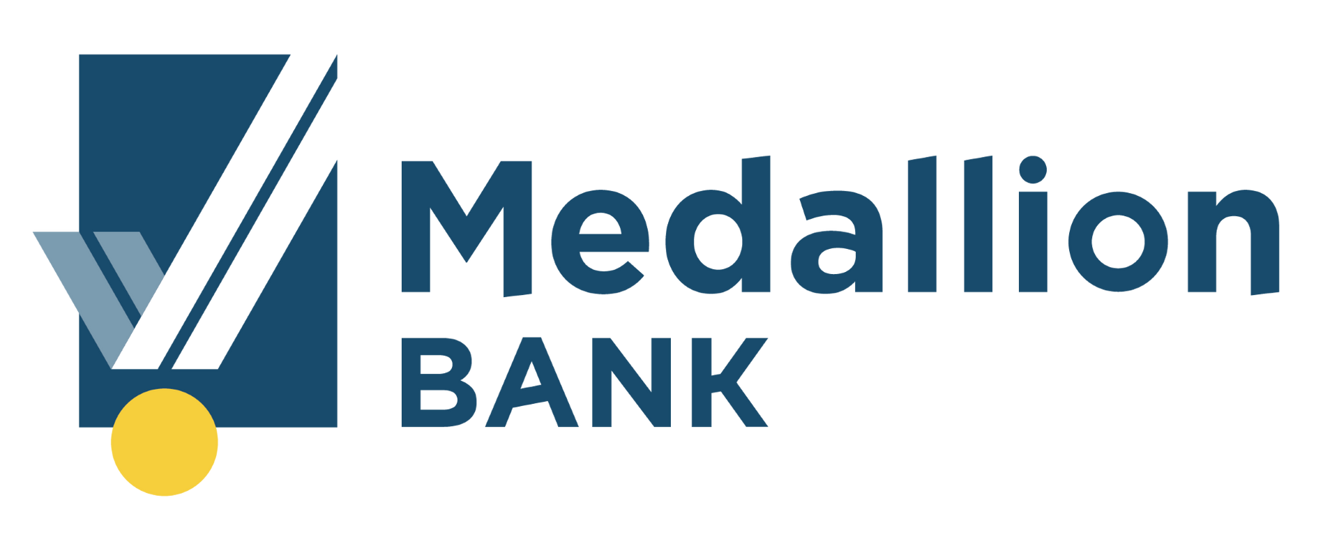 The medallion bank logo is a blue and yellow logo with a gold coin.