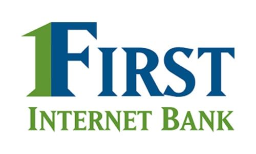 A blue and green logo for first internet bank