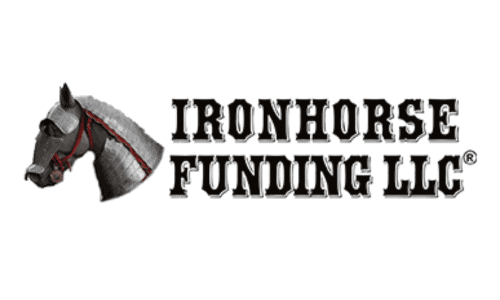 The logo for ironhorse funding llc shows a horse in armor.