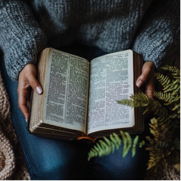A person is holding an open bible in their hands.