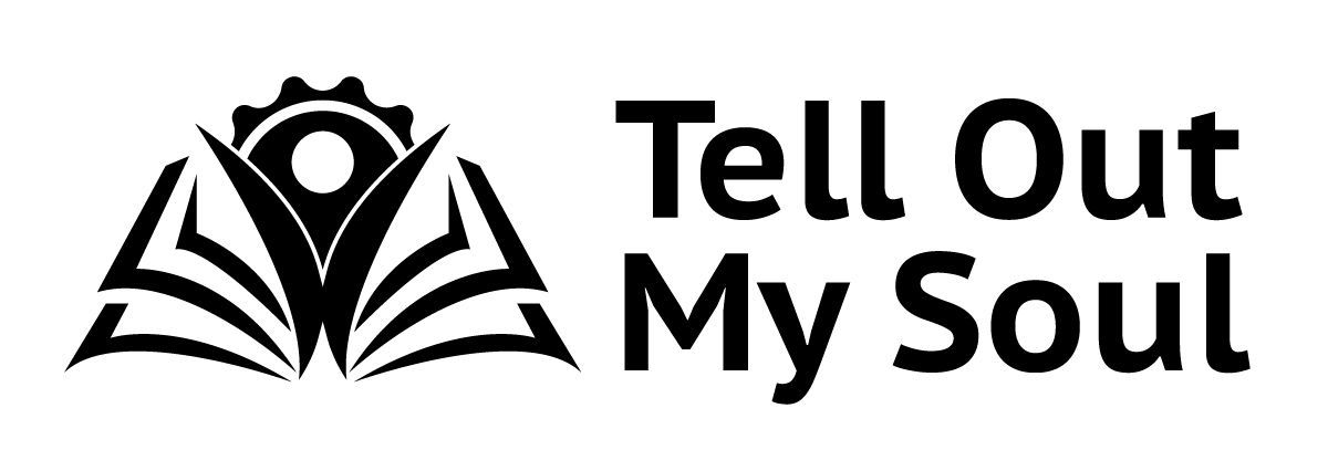 Logo with a stylized open book and gear icon, text reads