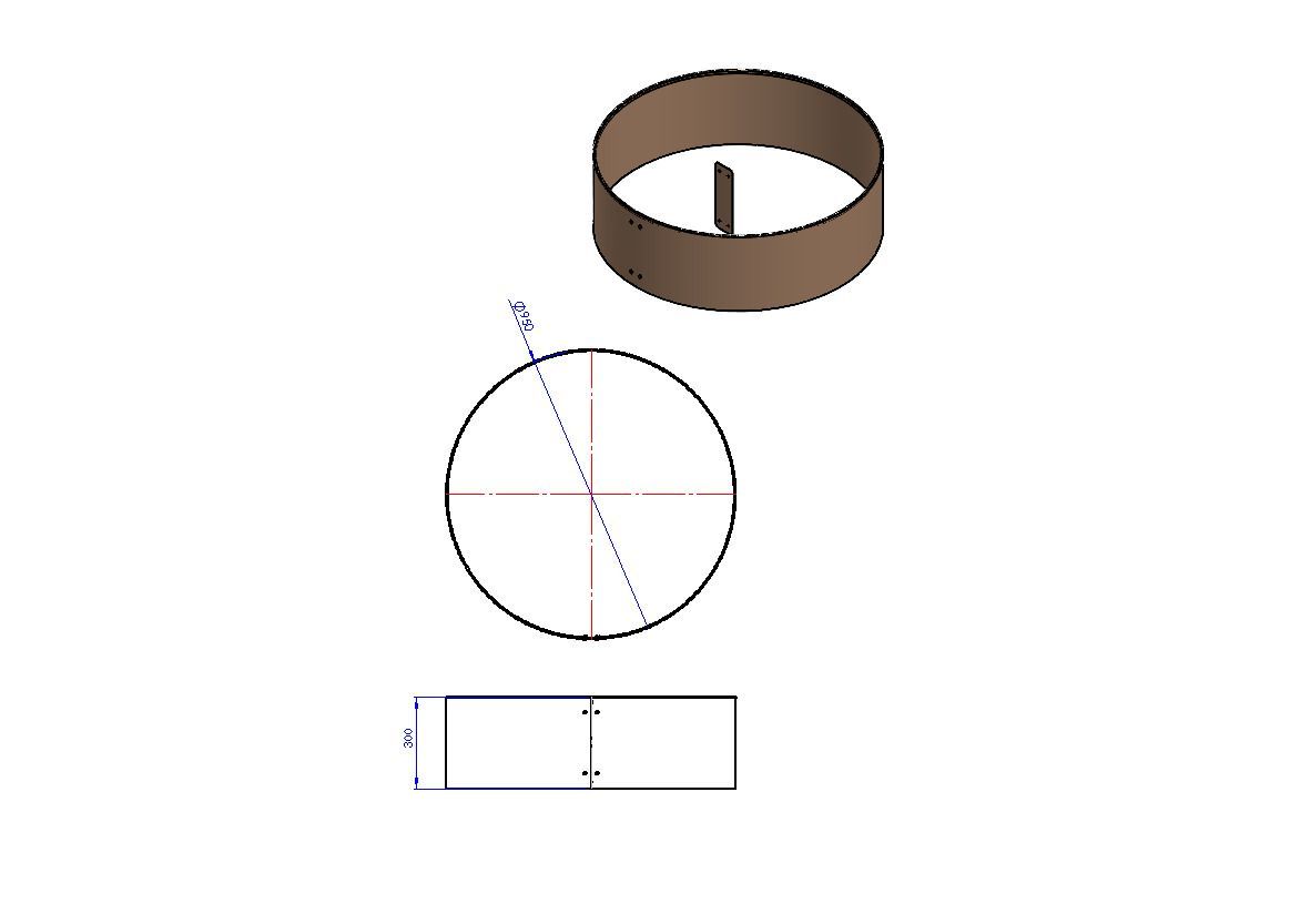 CAD-technische tekening van een cilindrisch onderdeel met een rechthoekig lipje, met orthografische boven- en zijaanzichten.