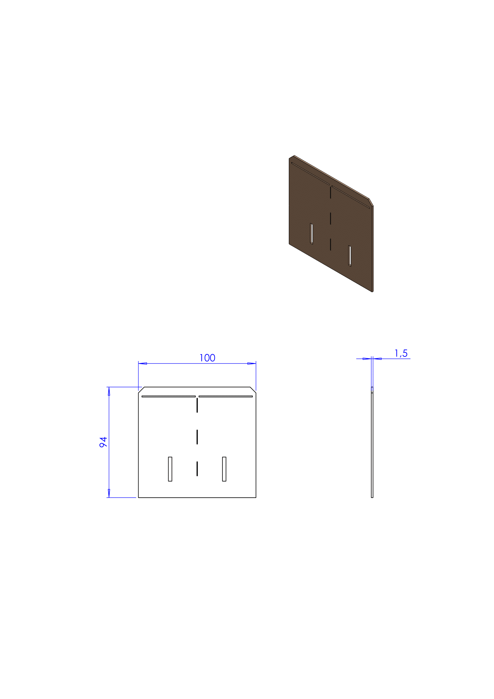 Technische tekening van een plat, rechthoekig onderdeel met afmetingen van 10 inch breed, 6 inch hoog en 0,5 inch dik.
