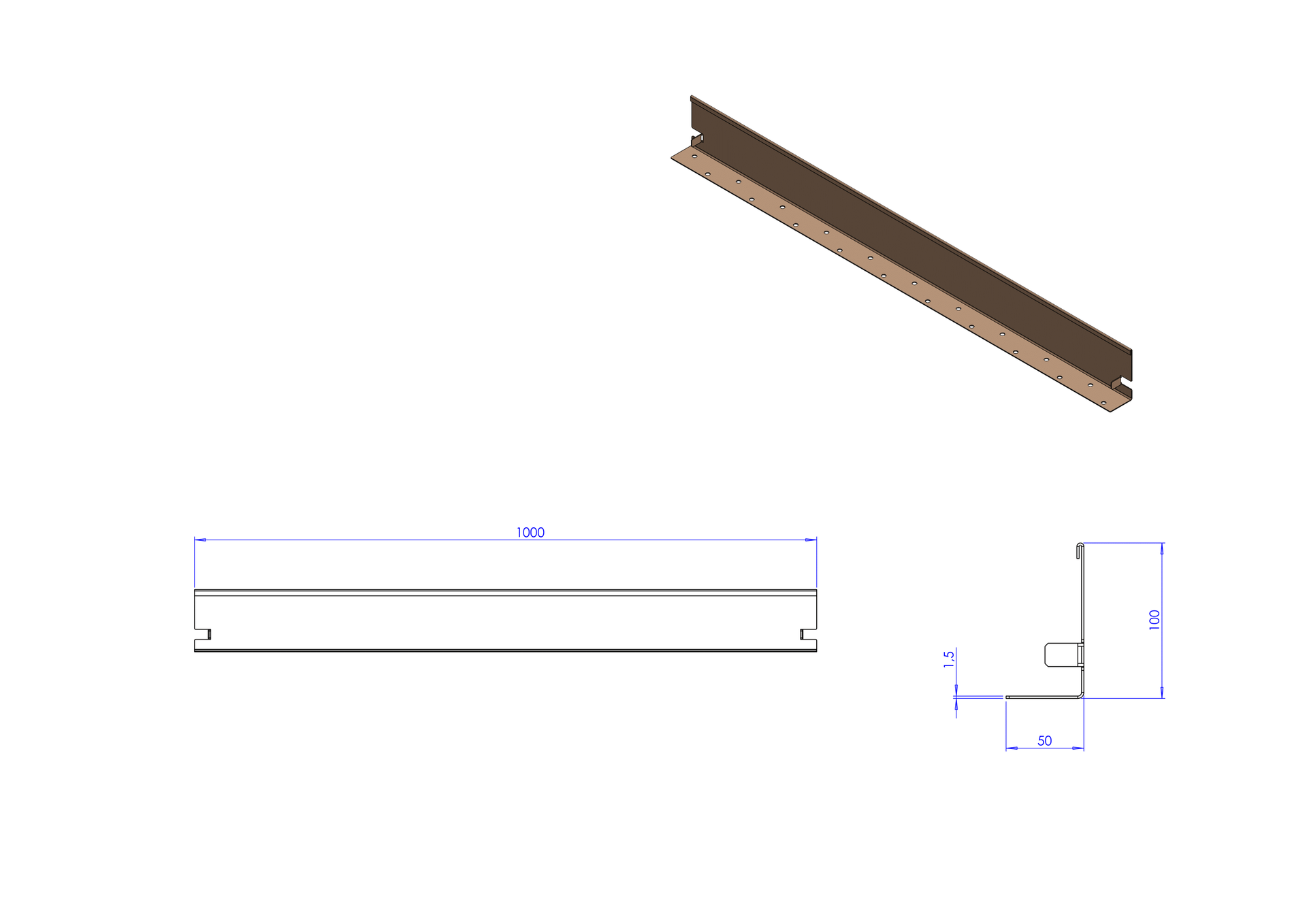 Een technische tekening van een L-vormige metalen beugel met afmetingen, inclusief een lengte van 904 mm.