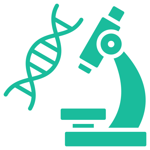 An icon of a microscope and a dna strand.