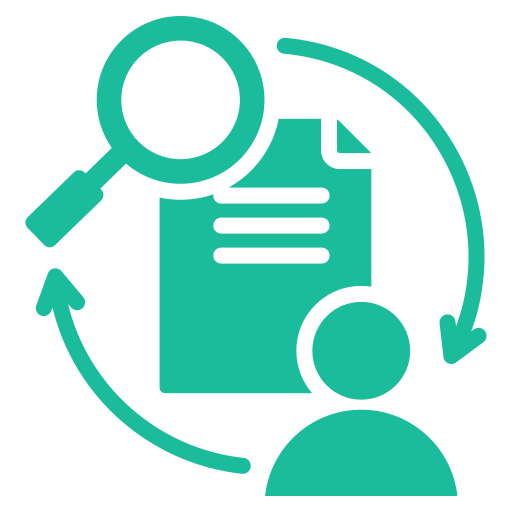 A magnifying glass is looking at a document next to a person.