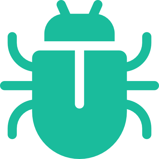 A green bug icon on a white background.