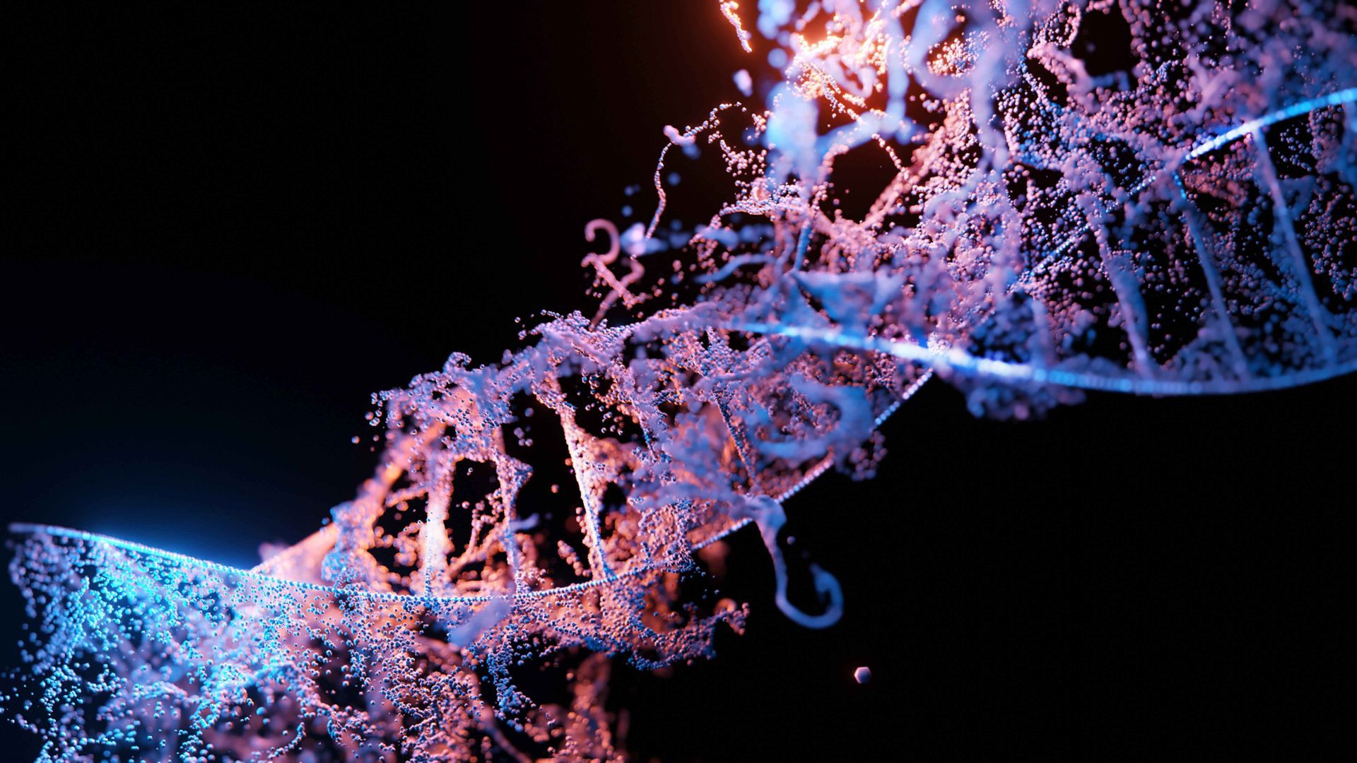 A computer generated image of a glowing dna strand.
