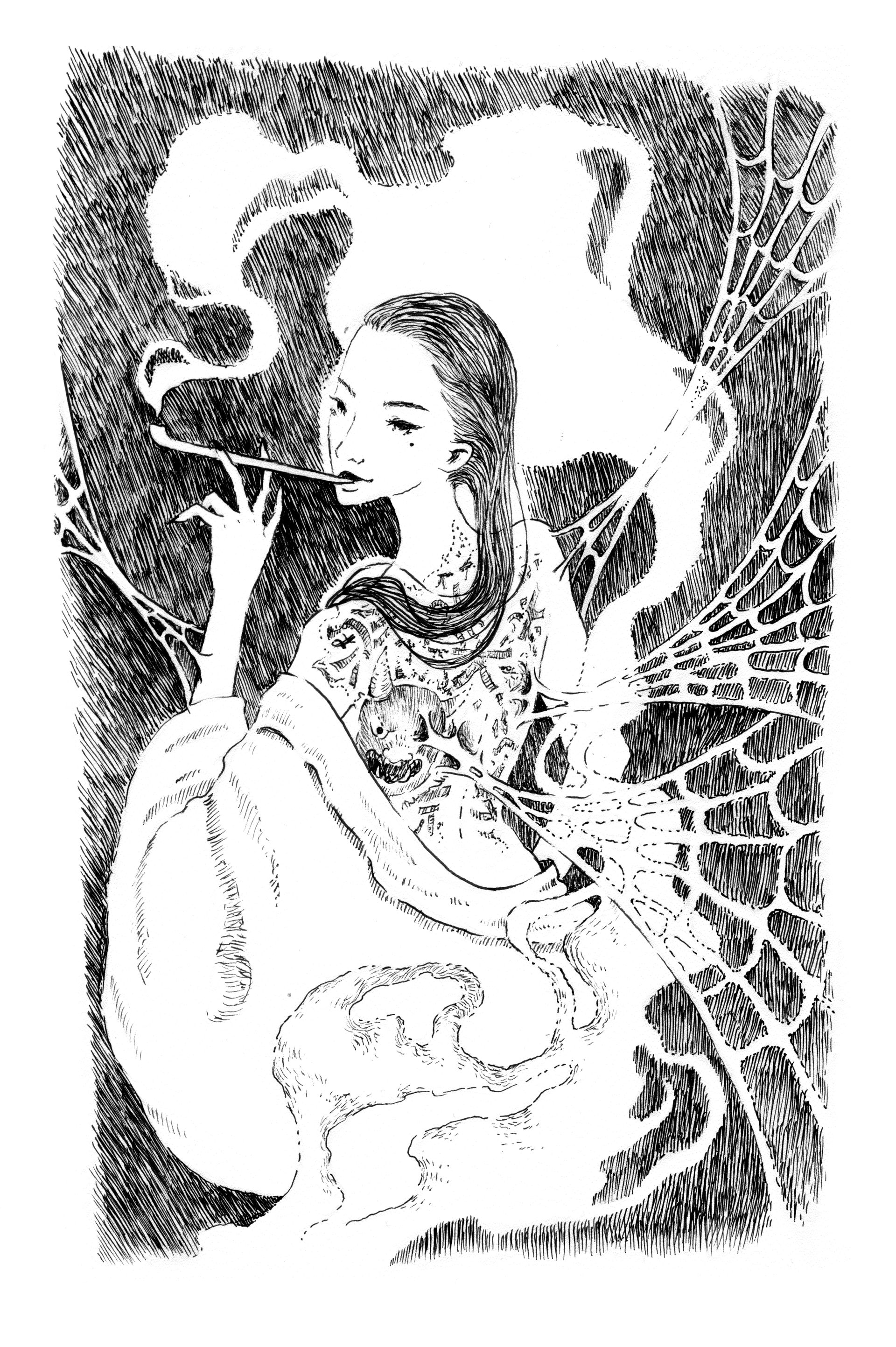 Spinnenfrau • spider woman ghost Mariella Fahr Illustration Japan Geister Geschichten Spinnenfrau
