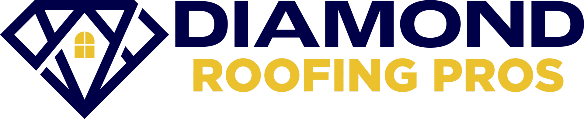 Diamond Roofing Pros logo with blue diamond icon and gold roof graphic on white background
