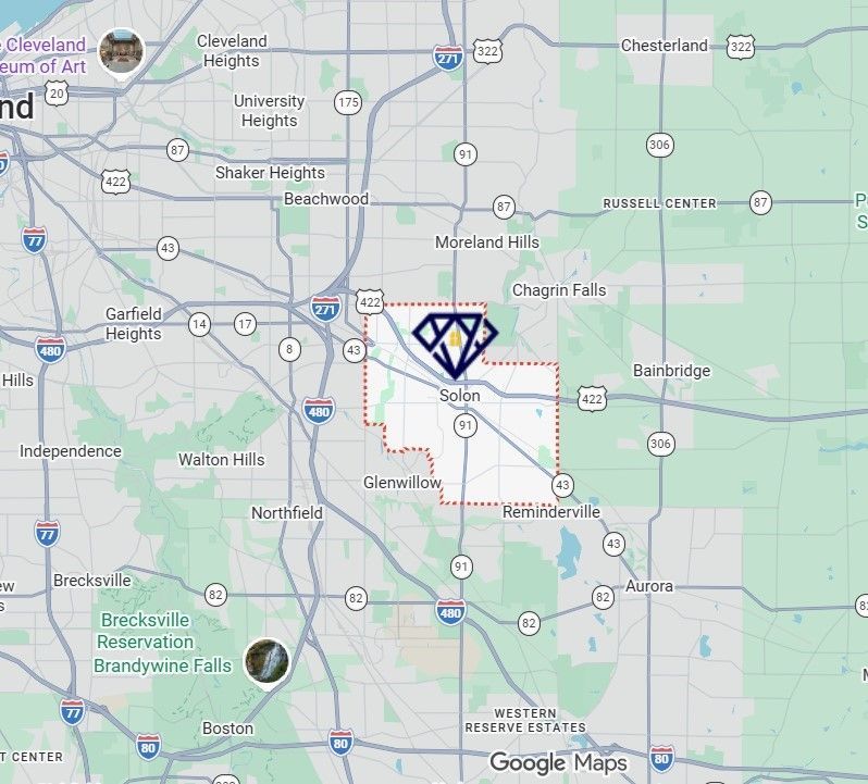 Map of Solon, Ohio with a marker near our office