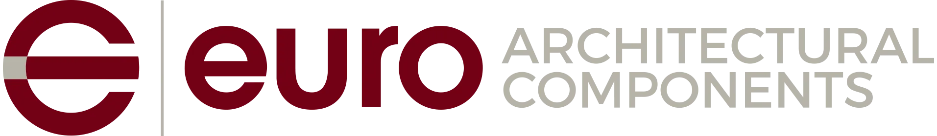 Logo d'Euro Architectural Components avec le texte « euro » bordeaux et le nom « ARCHITECTURAL COMPONENTS » gris.