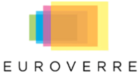 Logo Euroverre avec des carrés de couleurs superposés au-dessus du mot « EUROVERRE »