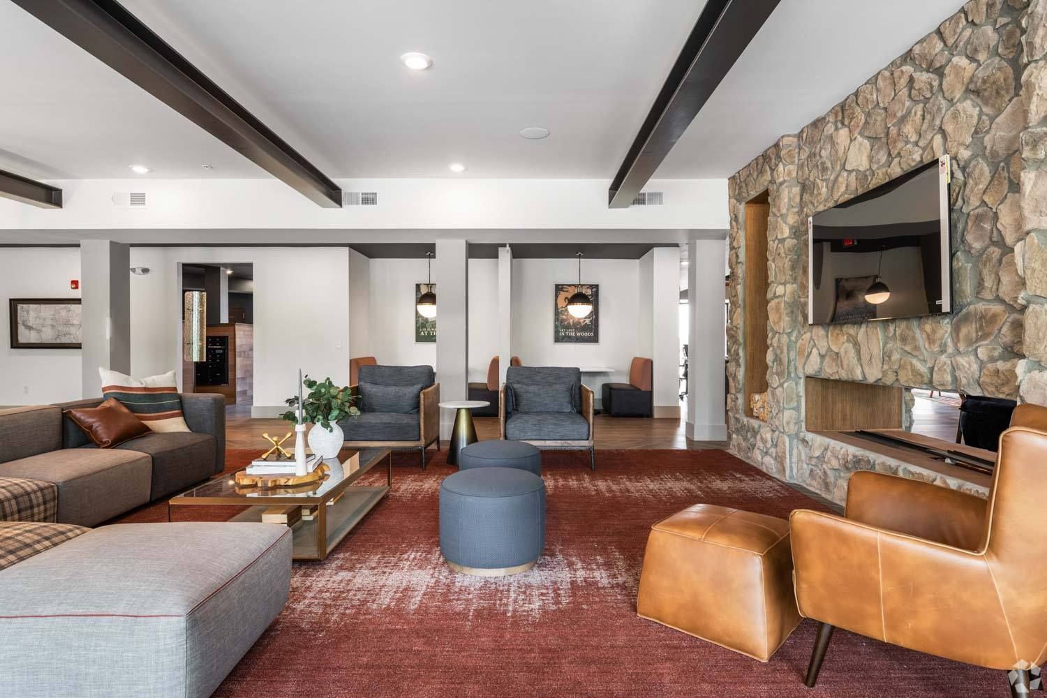 A room filled with furniture and a fireplace.