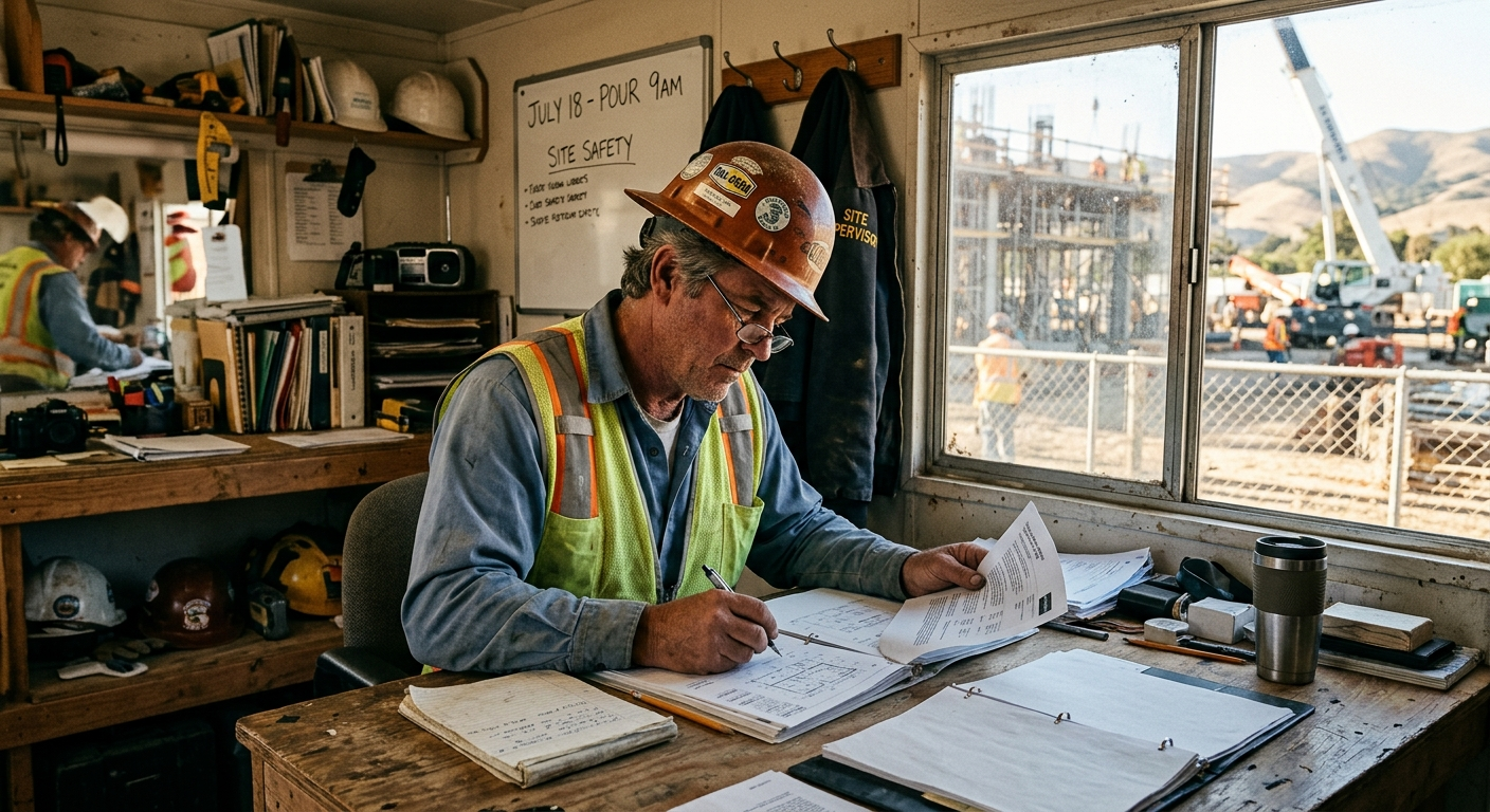 California worker reviewing paperwork at a desk with a binder labeled workers compensation benefits
