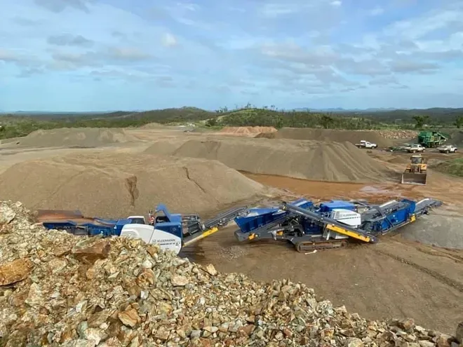 A Quarry Scene With Heavy Machinery Processing Rock and Piles of Sand — Marlborough Quarry (QLD) In Marlborough, QLD