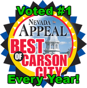 A badge that says voted # 1 best of carson city every year