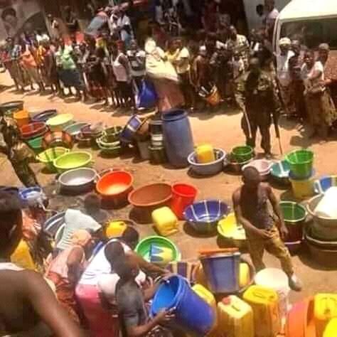 water container lined up on the road