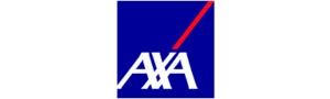 Logo AXA in bianco su sfondo blu con una linea diagonale rossa
