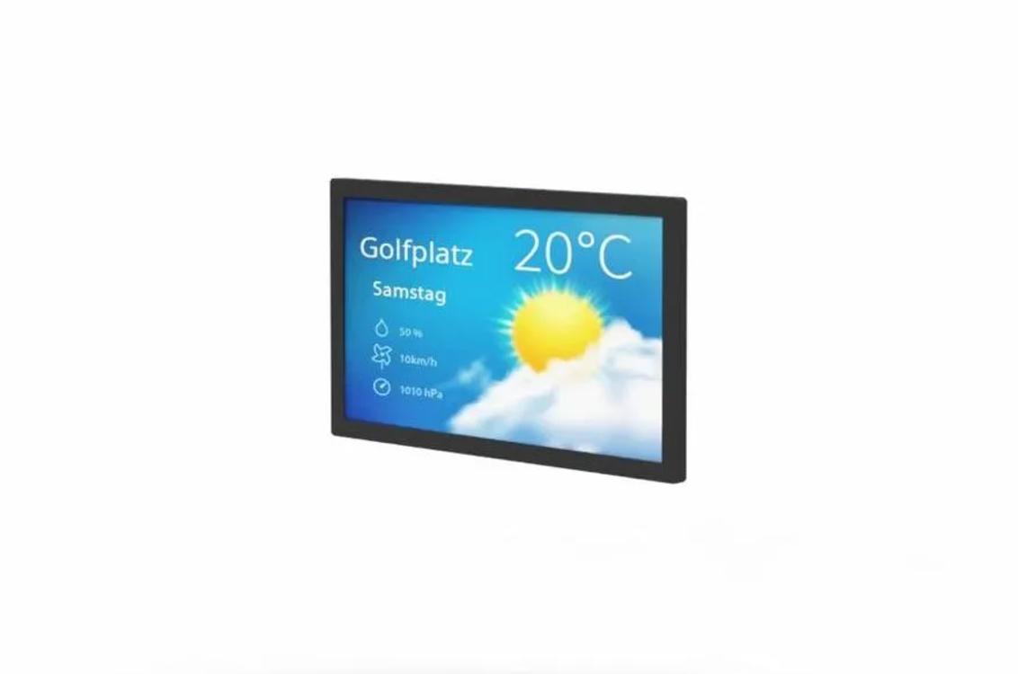 Ein Monitor mit einem Bild einer Sonne und Wolken darauf. | Digital Signage Monitor