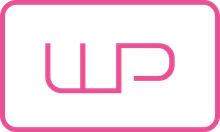 Ein rosa-weißes Logo von W.P. highlights