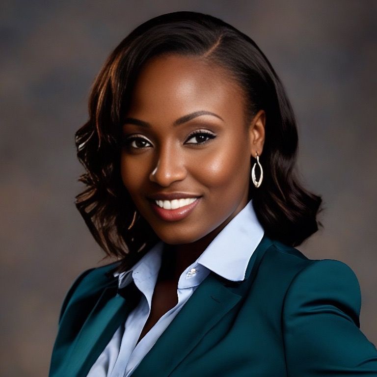 Professional headshot of a smiling person in a teal blazer and white shirt against a soft studio backdrop