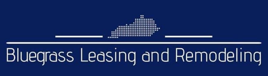 Bluegrass leasing and remodeling logo on a blue background