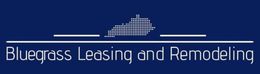 Bluegrass leasing and remodeling logo on a blue background