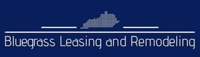 Bluegrass leasing and remodeling logo on a blue background