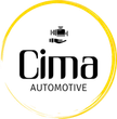 Cima Automotive logo with black text and a yellow circular ring around a car icon
