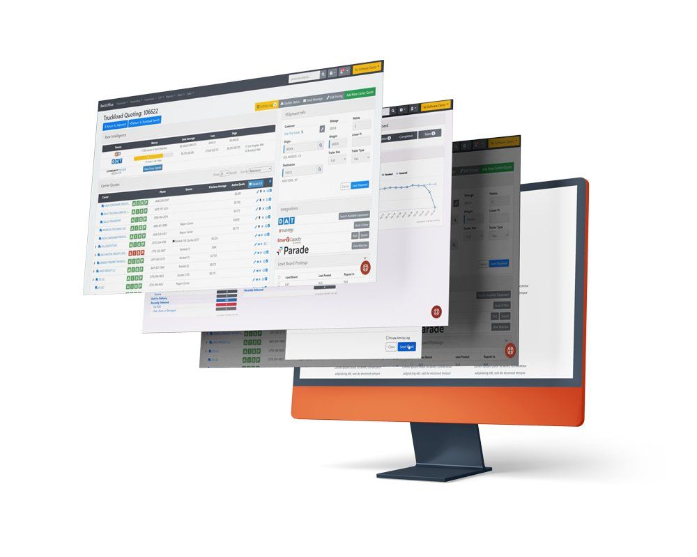 Computer screen displaying overlapping financial software interfaces.