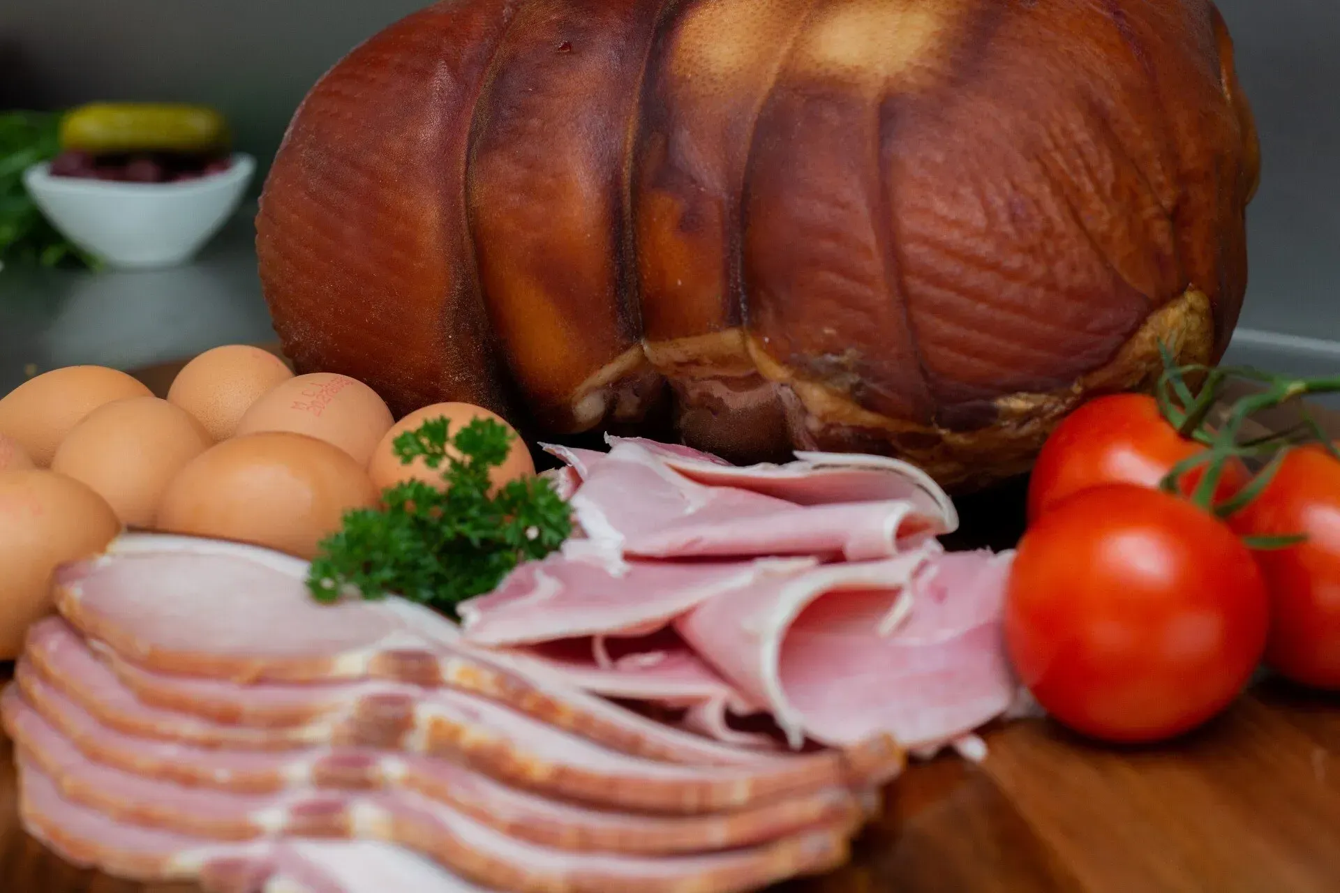 Display of a Smoked Ham, Sliced Ham, Eggs, Tomatoes  — Lighthouse Meat & Poultry In Port Macquarie, NSW