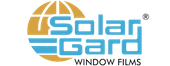 The solar gard window films logo is blue and yellow.