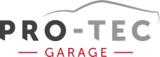 A logo for pro-tec garage with a car on it.