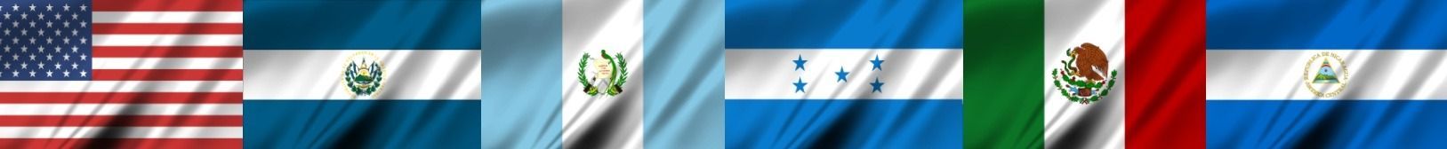 Six horizontal flags of the U.S., El Salvador, Guatemala, Honduras, Mexico, and Nicaragua