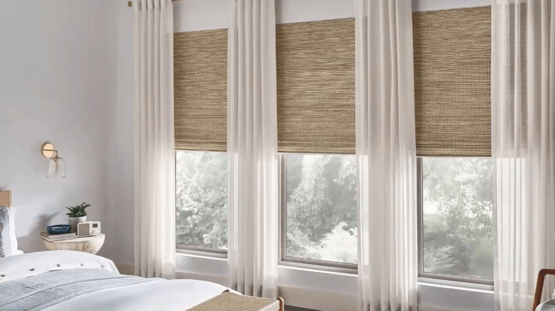 woven wood Shades in bedroom